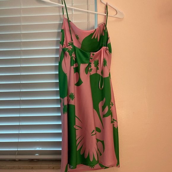 Zara Pink and Green Matisse Print Satin Short Slip Dress - Picture 2 of 2